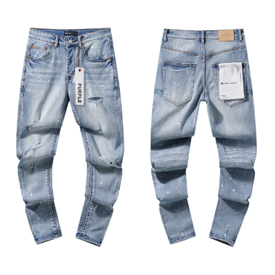 Light Blue Washed Slim Denim Jeans with Paint Splatter and Distressing